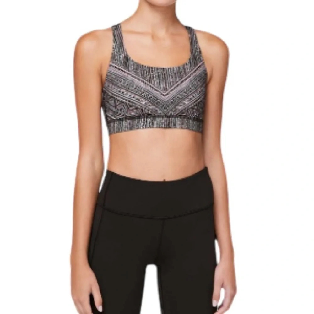 LULULEMON Energy Bra Tribal Pace Pink Blue Black Luxtreme Training Sport Size 8